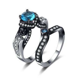 Buy blue-stone Separation Couple Rings Personalized Punk Retro Style Ring Set