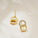 18K Gold Double D Ring Micro Inlaid Zircon Bends And Hitches Stud Earrings