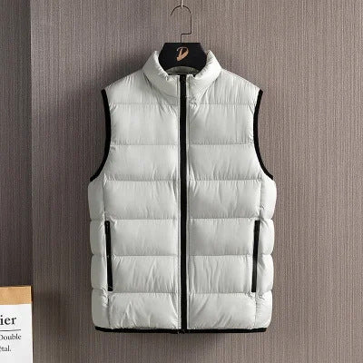 Men's Fashionable Handsome Warm Solid Color Cotton Vest Stand Collar