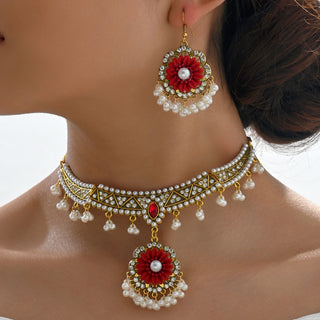 Buy style13 Indian Ethnic Style Vintage Gemstone Beads Jewelry Earrings Necklace 2 Pieces Suit