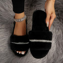 Fashion Solid Color Plush Slippers With Pearl