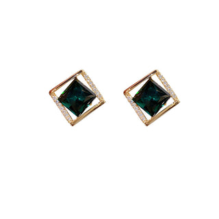 Buy green Online Influencer Fashion Temperament Rhombus Zircon Stud Earrings