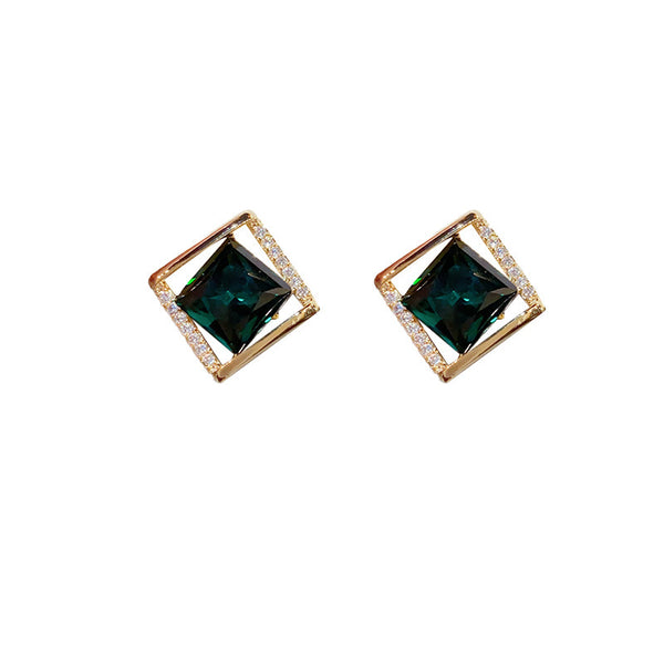 Online Influencer Fashion Temperament Rhombus Zircon Stud Earrings