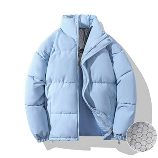 Buy 1226-light-blue Couple Down Graphene Warm Quilted Jacket Loose Cotton-padded Jacket Tide