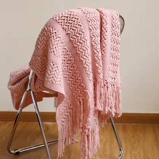 Buy pink Sofa Blanket Bed Runner Solid Color Office Blanket Knitted Small Blanket Decoration B &amp; B Bed Blanket