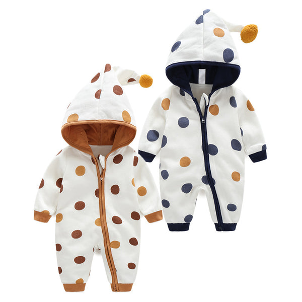 Cotton Printed Baby Hooded Crawling Bodysuit