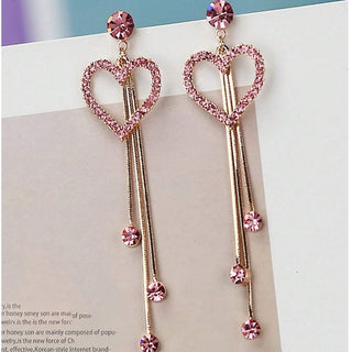 Buy pink Valentine&#39;s Day Love Shining Zircon Long Fringe Earrings