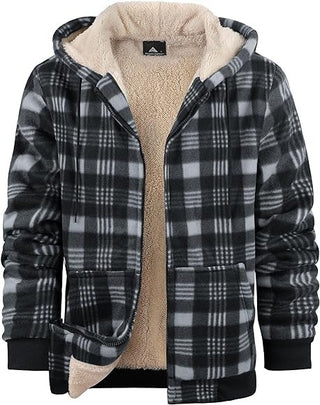 Buy 3-style Men&#39;s Plaid Print Hooded Zip-Up Jacket Winter Thickened Cotton-padded Coat Warm Clothing