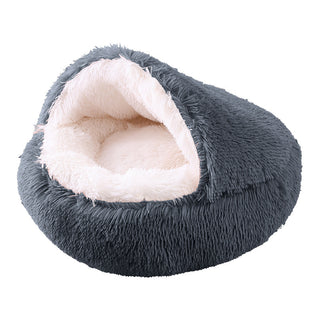 Buy dark-gray Deep Sleep Half-pack Semi-enclosed Dual-use Plush Round Pet Bed