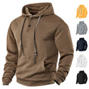 Men Pullover Solid Color Casual Sports Loose Long Sleeve Hooded Sweater