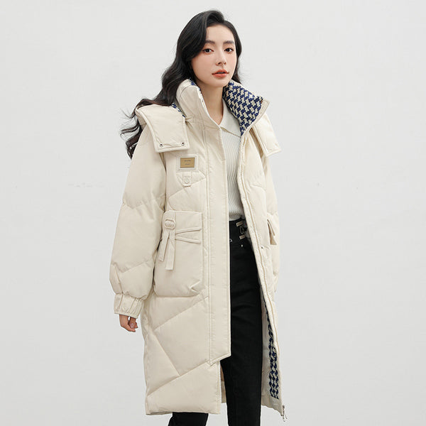 Detachable Hat Cotton Coat Over The Knee Padded Down Jacket