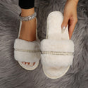 Fashion Solid Color Plush Slippers With Pearl