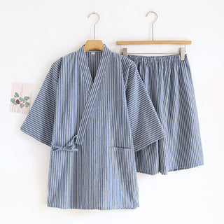 Buy mens-new-navy-stripes Cotton Washed Pajamas Suit Thin Striped Men&#39;s And Women&#39;s Japanese Couple Kimono Trousers Homewear Suit