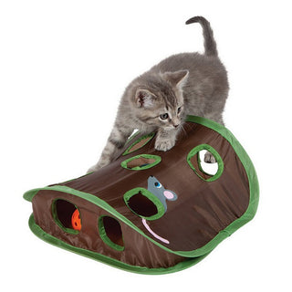 Buy green Cute Pet Cat Interactive Hide Seek Game 9 Holes Tunnel Mouse Hunt Intelligence Toy Pet Hidden Hole Kitten Foldable Toys