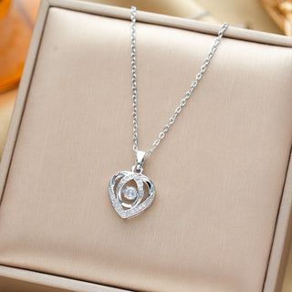 Buy silver Fashion Dancing Love Necklace With Rhinestones Personality Creative Clavicle Chain Heart-shaped Necklace For Valentine&#39;s Day Gift