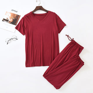 Buy wine-red Men&#39;s Ice Silk Modal Short Sleeved Pants Set