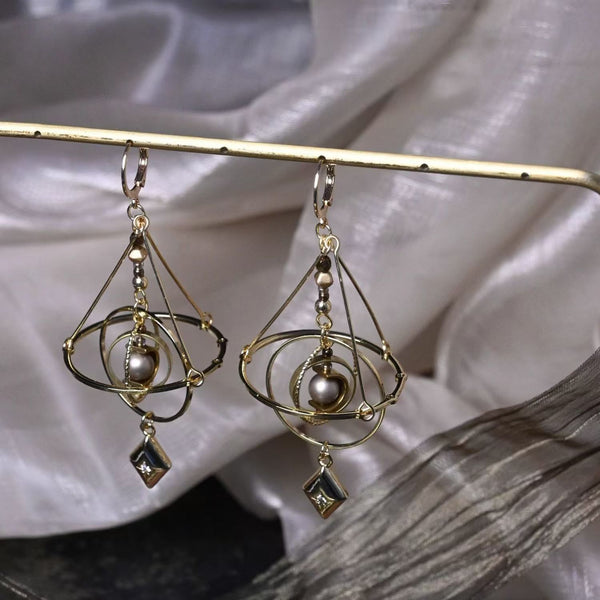 Planetary Operation Miniature Device Brass Heavy Industry High Class Elegant Earrings