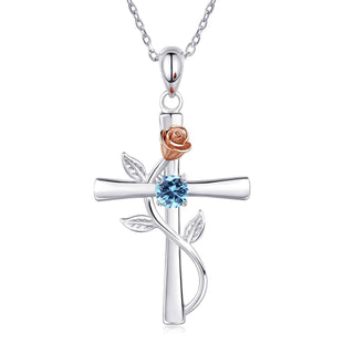 Buy blue Rose Cross Necklace With Rhinestone Fashion Personality Pendant Necklace For Valentine&#39;s Day Gift