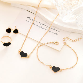 Buy ck0400-black-set-of-4 Simple Love Jewelry Women&#39;s Fashion Necklace Suit Heart Jewelry Set Gift For Her Fashion Party Jewelry