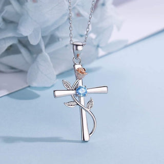 Rose Cross Necklace With Rhinestone Fashion Personality Pendant Necklace For Valentine's Day Gift