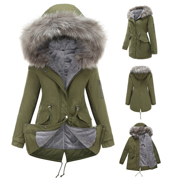 Women Parka Cotton-padded Mid-length Hooded Jacket: