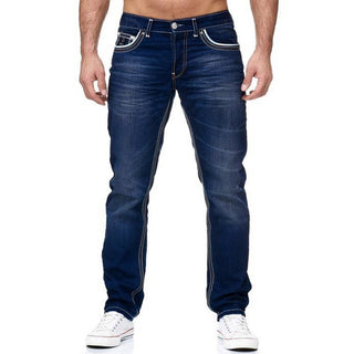 Buy blue Men&#39;s White Distressed Mid-rise Loose Straight-leg Jeans