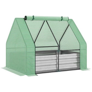 Buy green Outsunny Galvanized Raised Garden Bed With Mini Greenhouse Cover, Outdoor Metal Planter Box With 2 Roll-Up Windows For Growing Flowers, Fruits, Vegetables, And Herbs, 50 X 37.5 X 36.25, Green