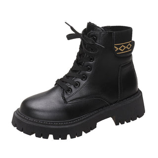 Buy black-single-liner Martin Boots Female British Style Fleece-lined