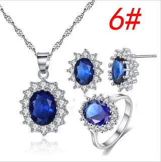 Buy blue-set-size6 Sunflower Jewelry Set Necklace Ring Stud Earrings Bridal Jewelry