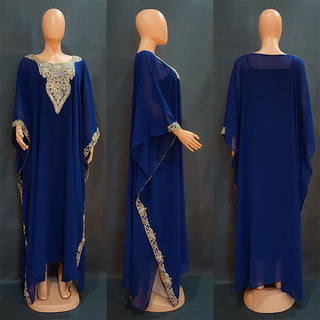 Buy blue Women&#39;s Dress Embroidered Lace Muslim Robe