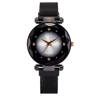 Buy solid-color-black Women&#39;s Starry Quartz Lazy Magnet Strap Iron-absorbing Watch