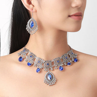 Buy b9026-blue Indian Ethnic Style Vintage Gemstone Beads Jewelry Earrings Necklace 2 Pieces Suit