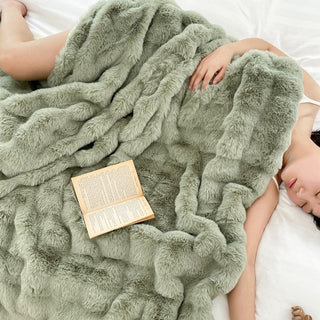 Buy olive-green Foreign Trade Rabbit Blanket Fur Rabbit Velvet Blanket High Luxury Rabbit Velvet Blanket Blanket Pillow Winter Velvet Blanket