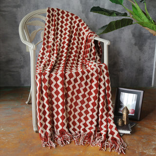 Buy wine-red Knitted Tassel Decoration Sofa Nap Blanket With Towel