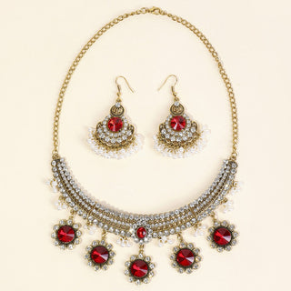 Buy b9029-red Indian Ethnic Style Vintage Gemstone Beads Jewelry Earrings Necklace 2 Pieces Suit