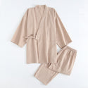 Cotton Washed Pajamas Suit Thin Striped Men's And Women's Japanese Couple Kimono Trousers Homewear Suit