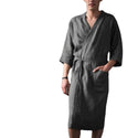 Men's And Women's Long Solid Color Linen Pajamas Robe Bathrobe