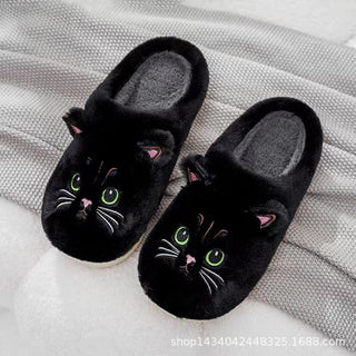 Buy tw-1-black Unisex Kitty Cartoon Cotton Slippers
