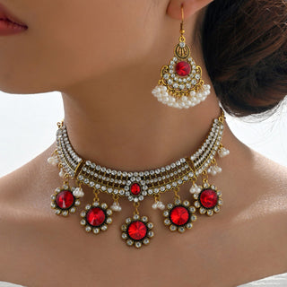 Buy style9 Indian Ethnic Style Vintage Gemstone Beads Jewelry Earrings Necklace 2 Pieces Suit