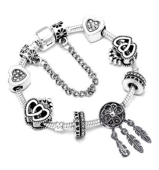 Buy style-eight Silver Dream Catcher DIY Crystal Love Heart Cat's Paw Beaded Bracelet