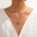 Fashion Simple Water Brick Round Emerald Jewelry Suit