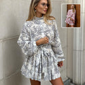 Long Sleeve Short Dress With Fashion Puffy Sleeve Lapel Tie A-Line Dress