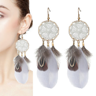 Buy dc13464-white Women&#39;s Casual Versatile Feather Earrings