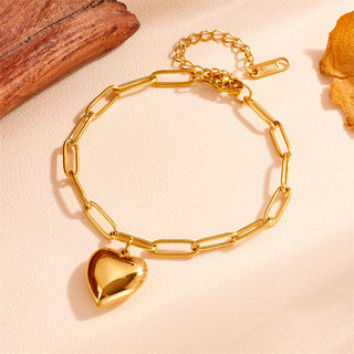 Buy small-peach-heart-golden Stainless Steel Simple Thick Straps Heart Bracelet