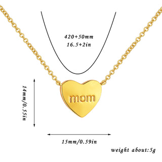 Buy gold European And American Loving Heart Zircon Mother&#39;s Day Corrosion Letter Mom Geometric Brass Double Open Peach Heart Necklace