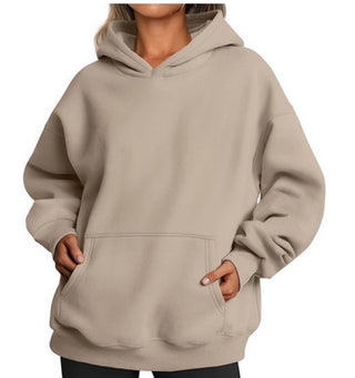 Buy khaki Women&#39;s Fleece Loose Sweatshirts With Pocket Long Sleeve Pullover Hoodies