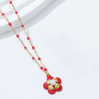 Buy one-red-bottom Bead Dripping Oil Stainless Steel Necklace And Pendant Niche