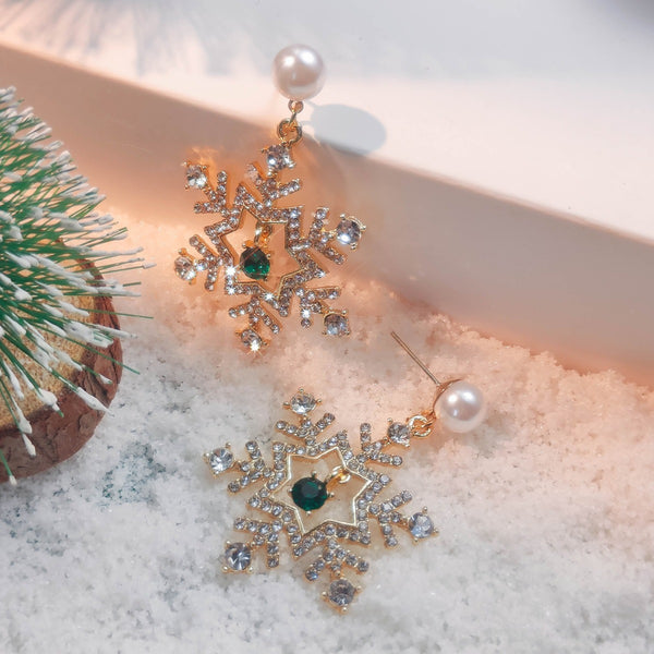 Christmas Snowflake Finely Inlaid Pendant Stud Earrings