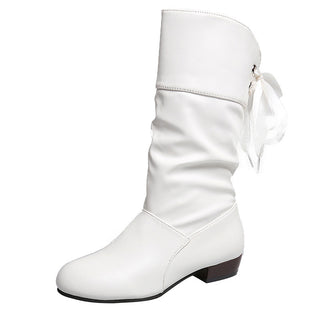 Buy white Low Heel Round Head Slingback Mid-calf Boots