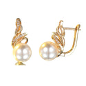 Trendy Round White Diamond White Pearl Earrings